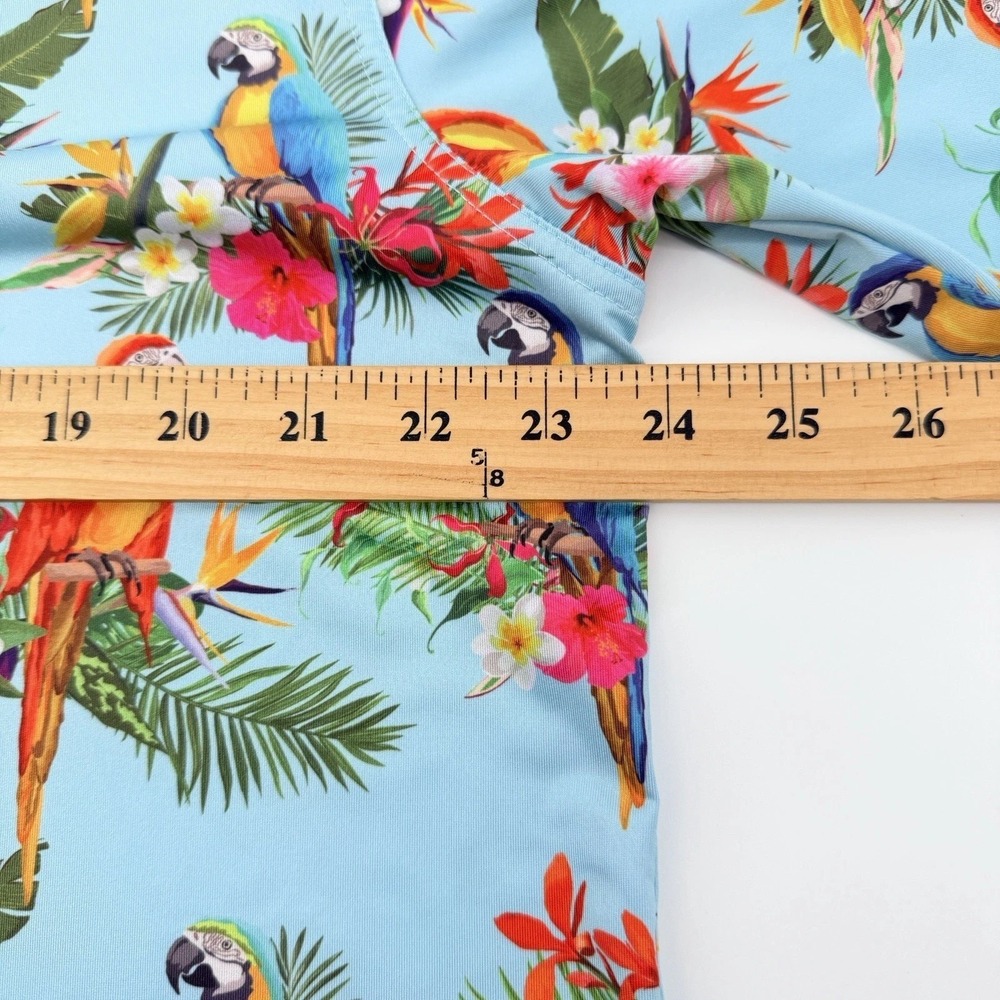 Waggle Polo Shirt Mens XL Blue Parrot Tropical Floral Performance Stretch Golf - Picture 5 of 8